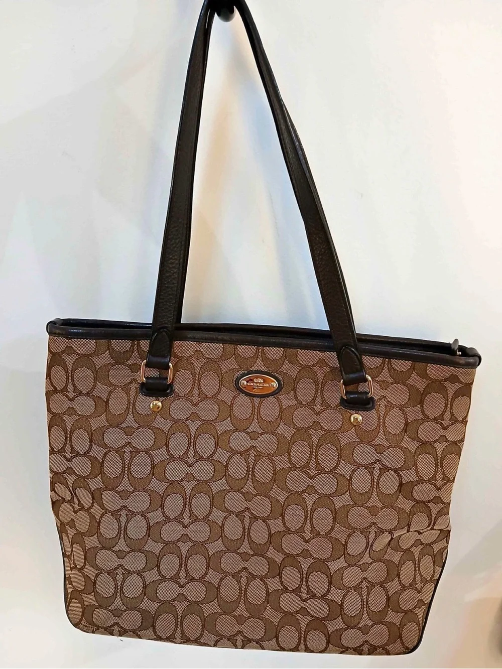 Coach Signature Canvas Tote in Brown and Dark Brown